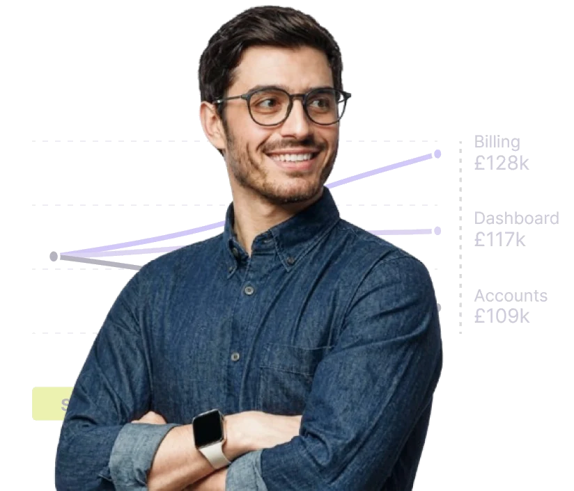 Founder beside figures showing billing, dashboard and accounts disagreeing