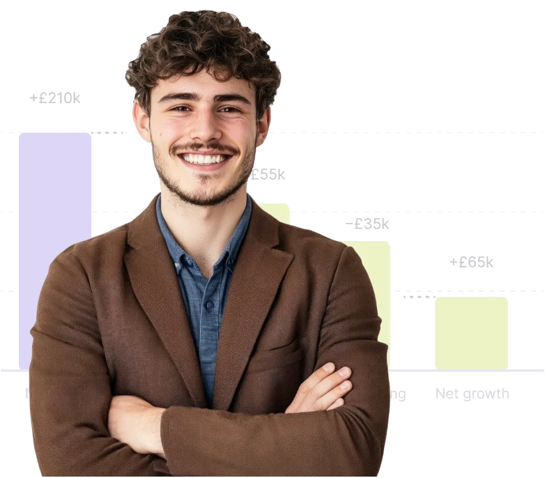 Founder in front of a chart comparing new ARR against net growth